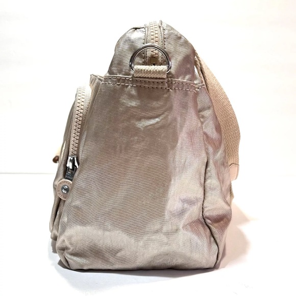 Kipling Defea Metallic Cyrene Pink Shoulder Bag Purse Nylon Monkey Key Charm - Picture 3 of 16